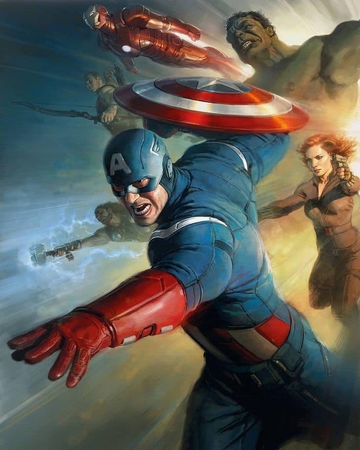 Superhero Team Action Scene (9) Print Poster