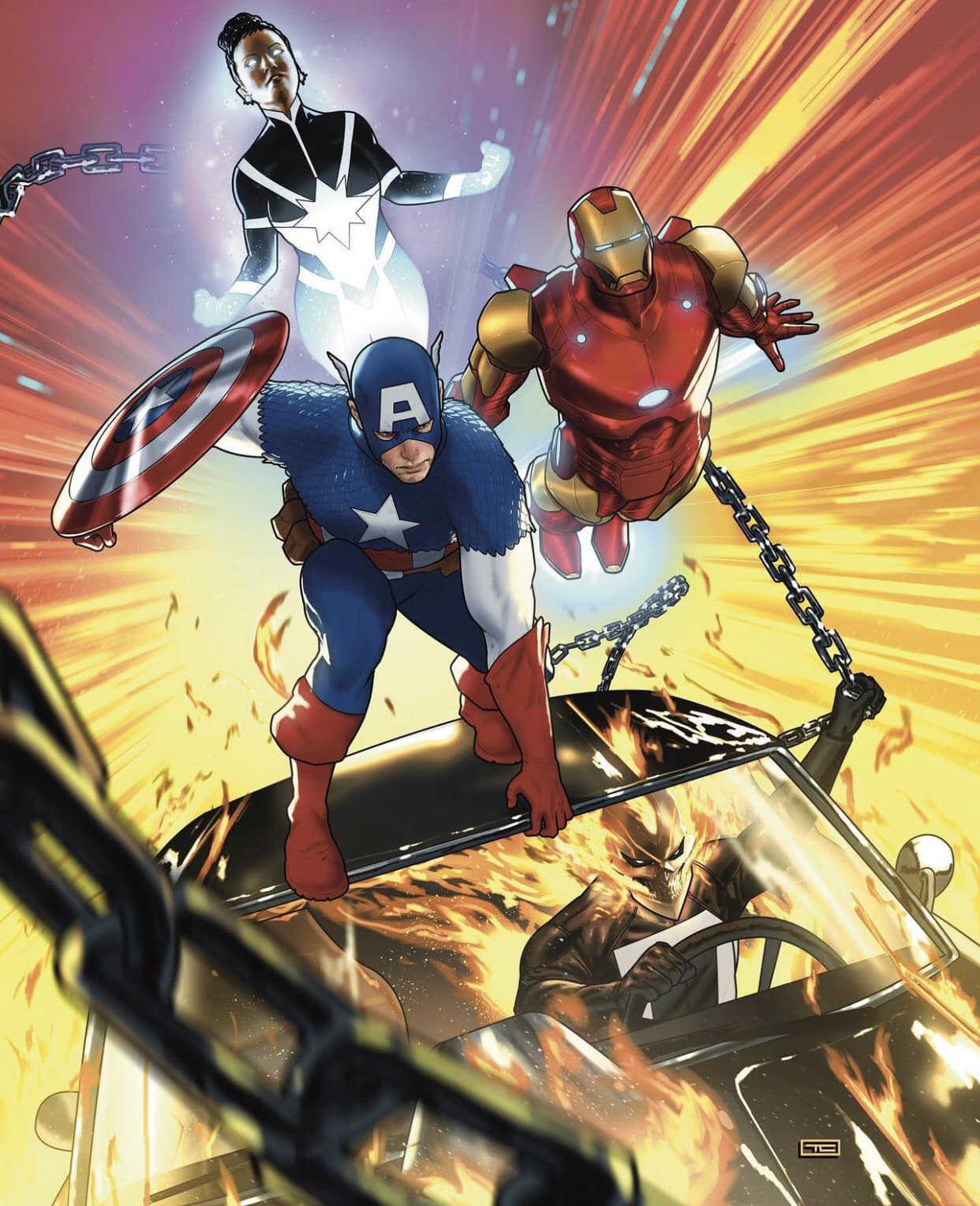 Superhero Team Battle Action Scene Print Poster