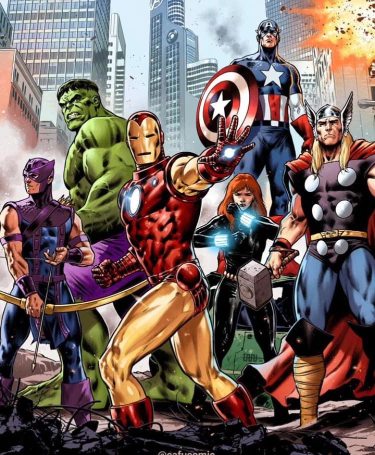 Superhero Team Comic Cityscape Print Poster
