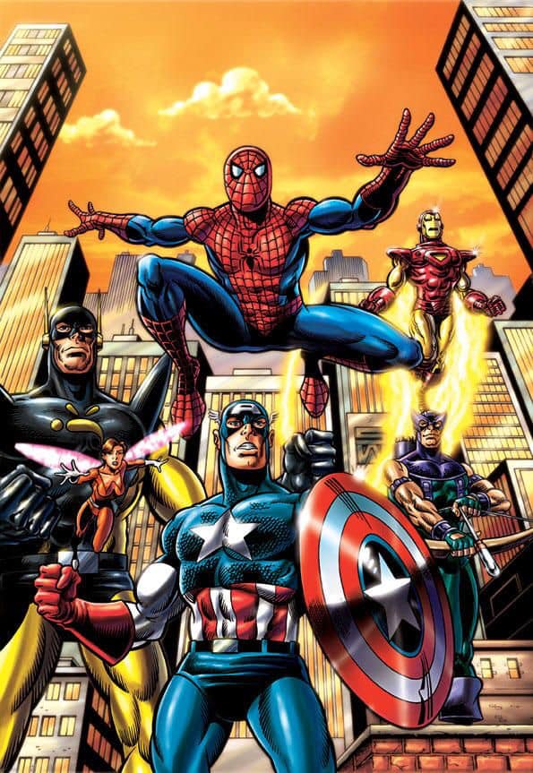 Superhero Team Comic Scene Print Poster
