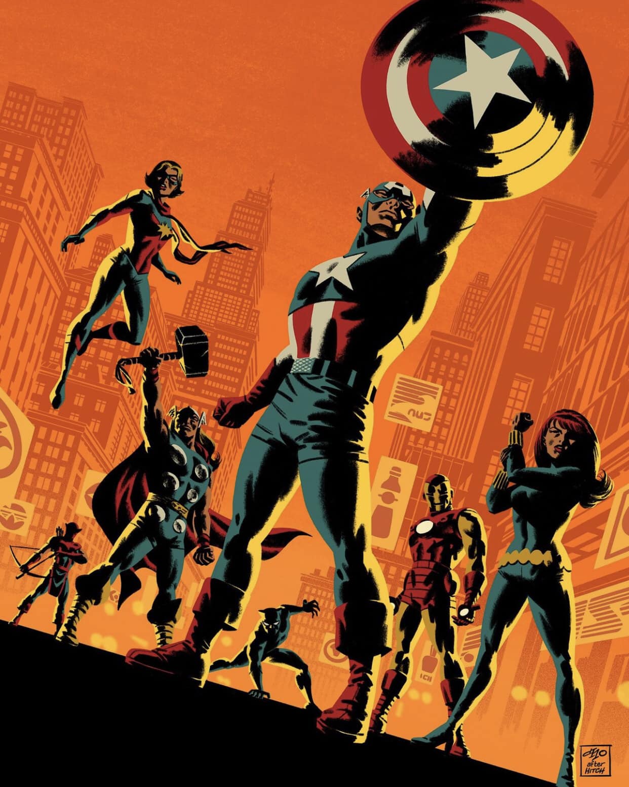 Superhero Team Victory Illustration Print Poster