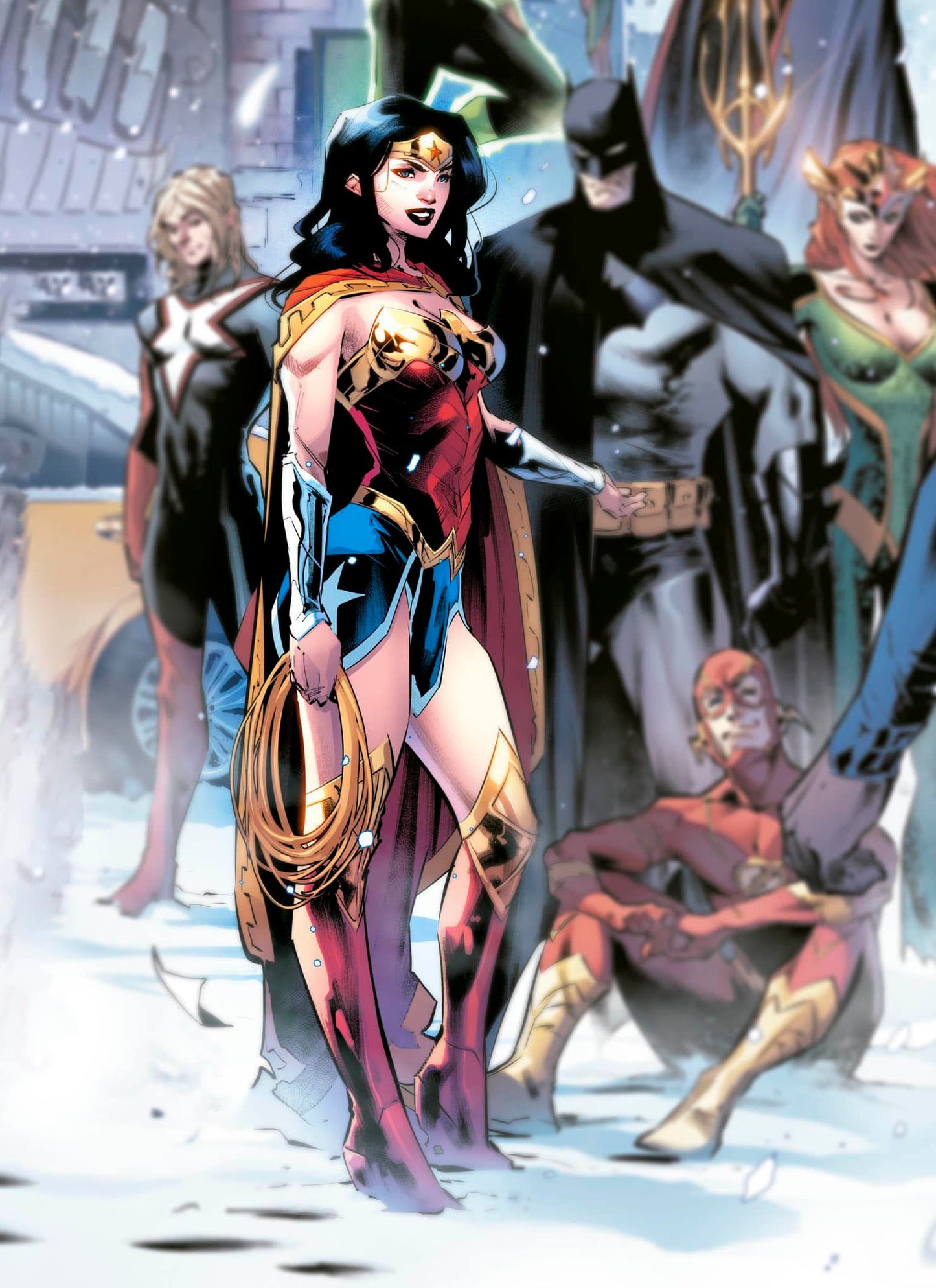 Superhero Team Wonder Woman Batman Flash Snow Print Poster