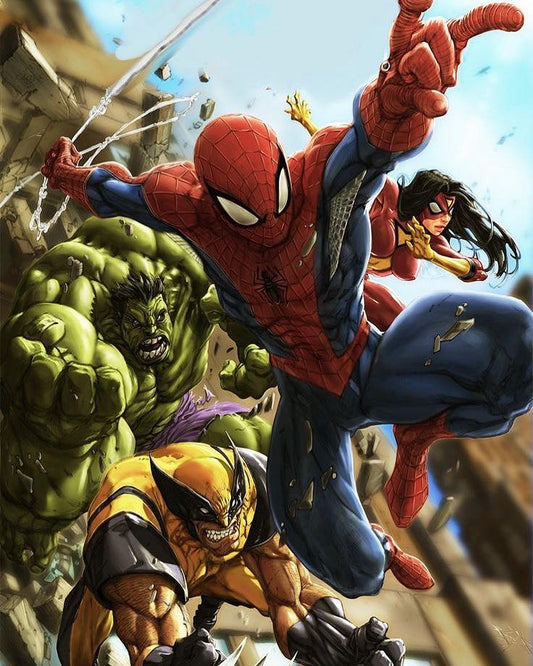 Superhero Teammates Action Scene Print Poster
