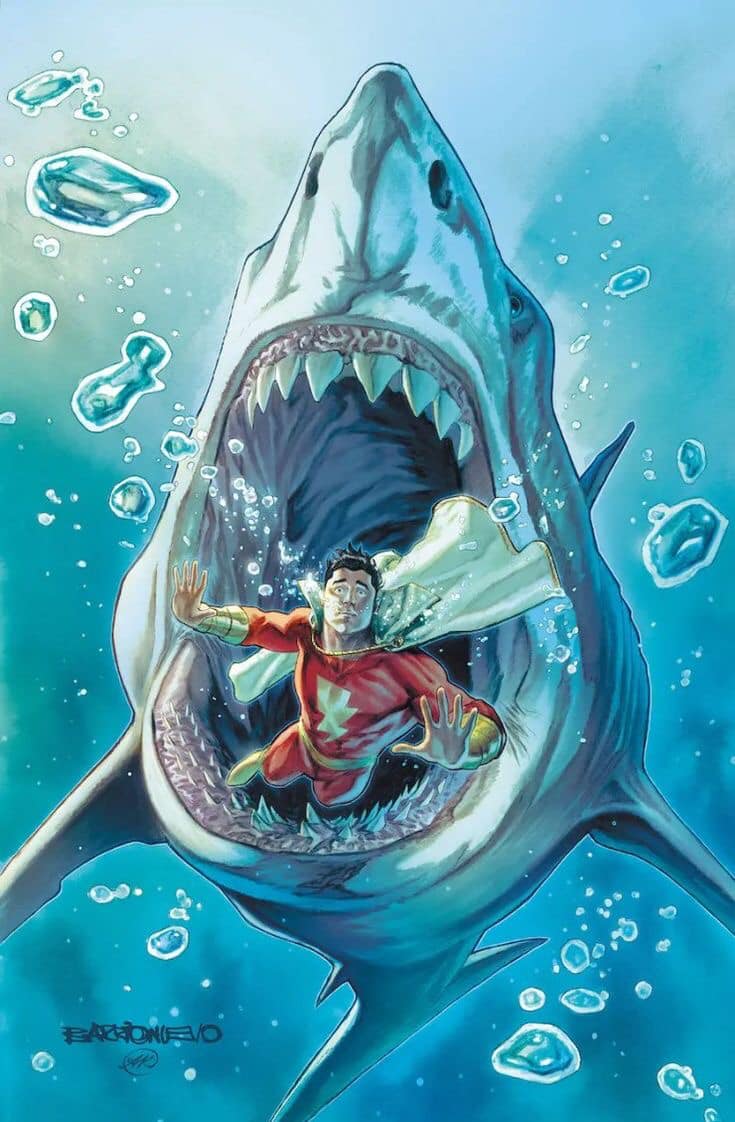 Superhero Vs Shark Underwater Print Poster