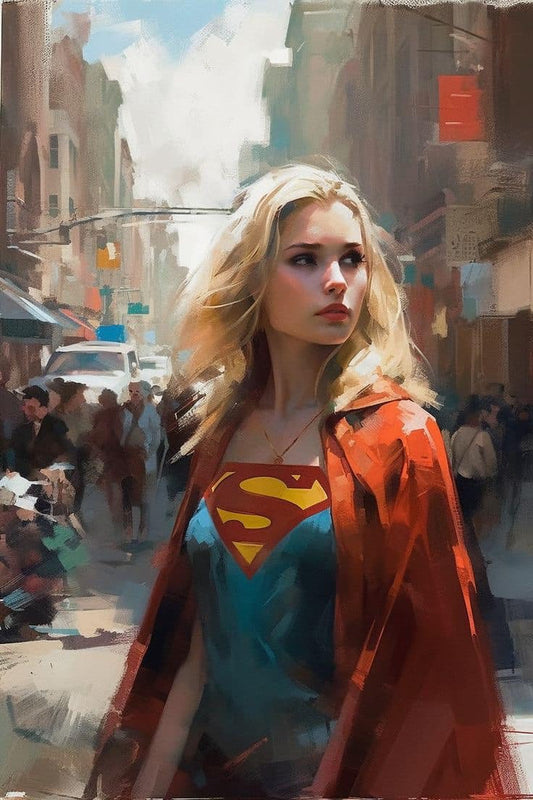 Superhero Woman In Cityscape Print Poster