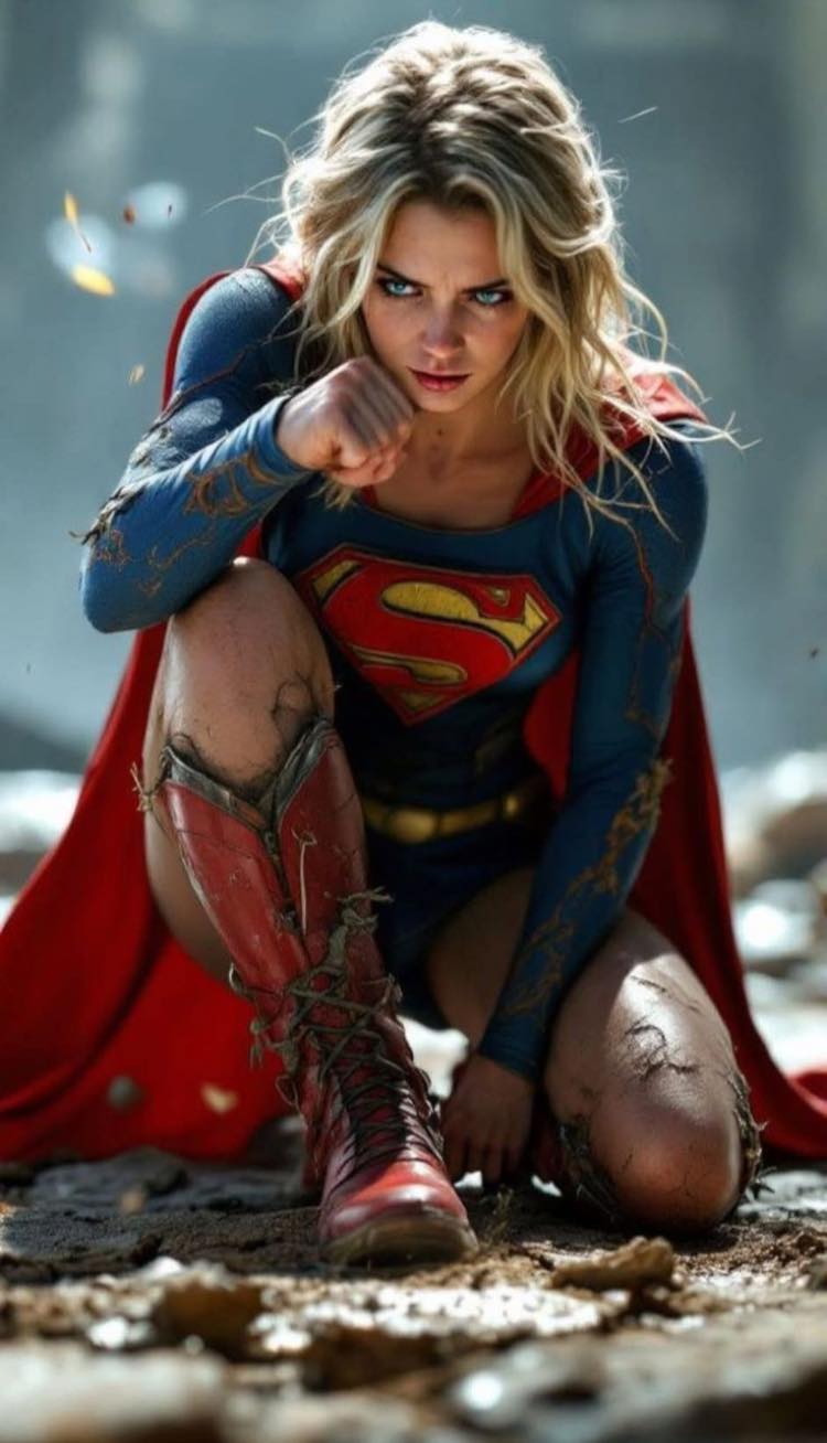 Superhero Woman Pose Mud Background Print Poster