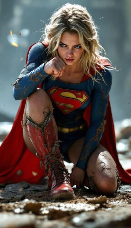 Superhero Woman Pose Mud Background Print Poster