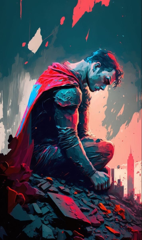 Superhero Kneeling Cityscape 3012 Print Poster