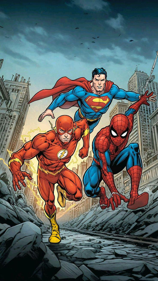 Superheroes Action Cityscape Print Poster
