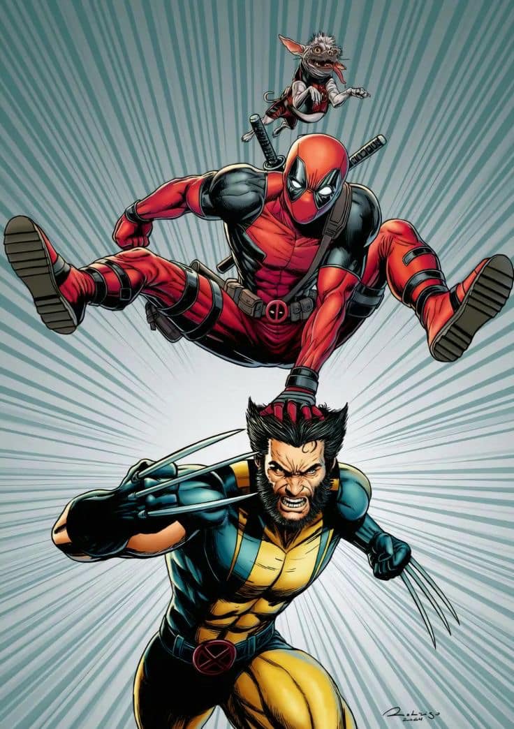 Superheroes Action Deadpool Wolverine Illustration Print Poster