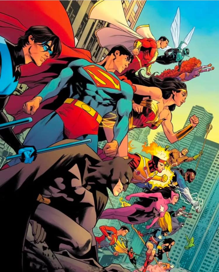 Superheroes Assemble Cityscape Print Poster