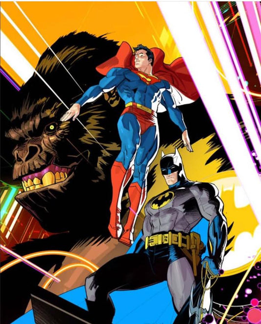 Superheroes Batman Superman Gorilla Illustration (2) Print Poster
