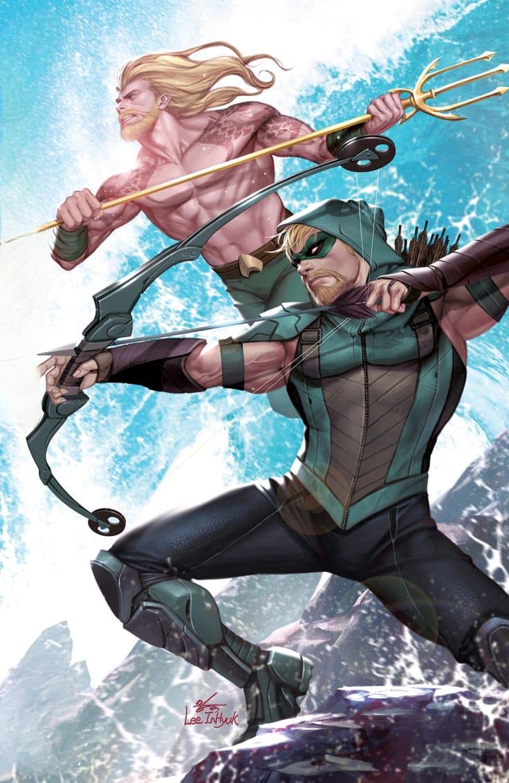 Superheroes Battle Aquaman Green Arrow Print Poster