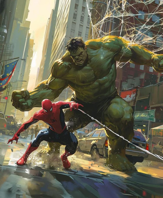 Superheroes Battle Cityscape (1) Print Poster