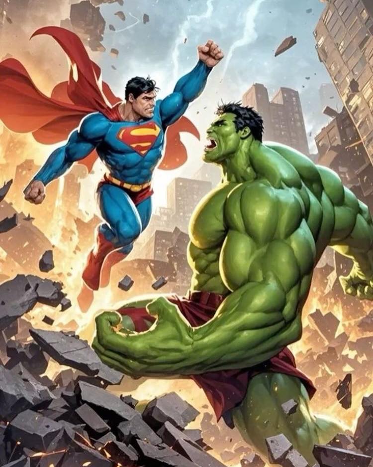 Superheroes Battle Cityscape (4) Print Poster