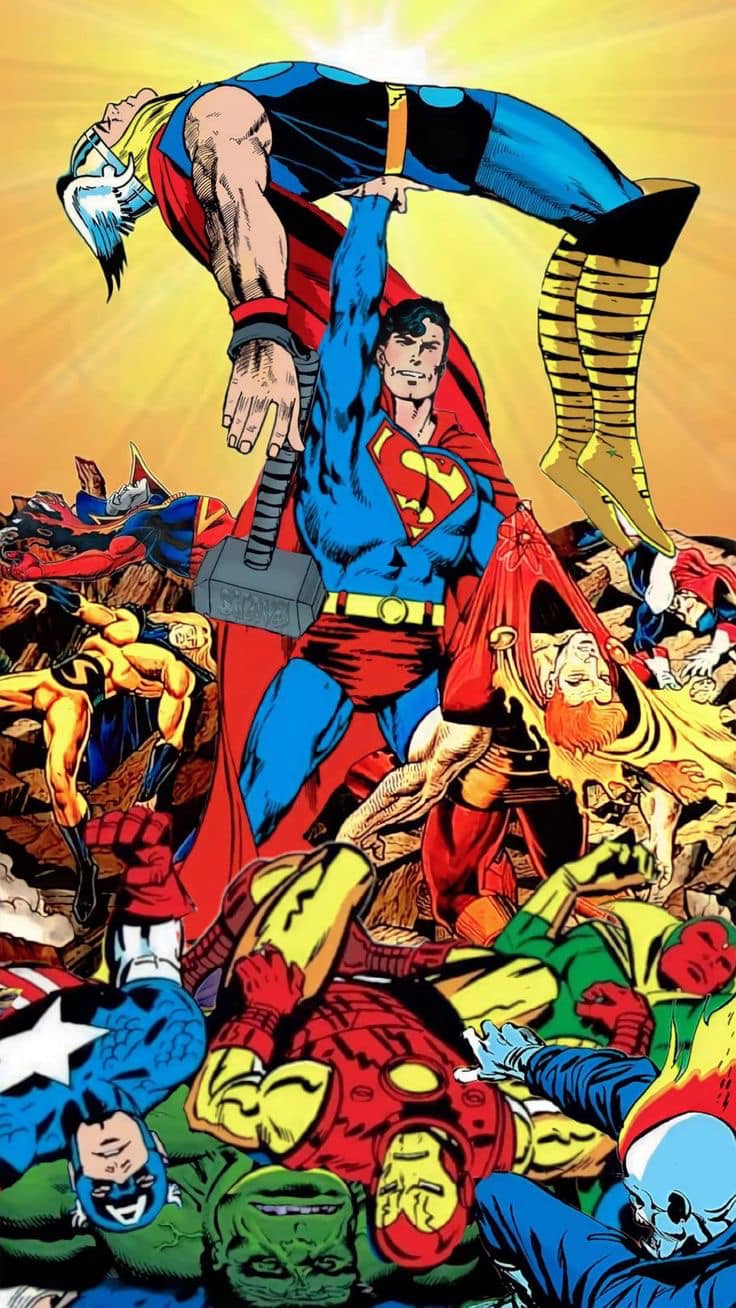Superheroes Battle Collage Print Poster