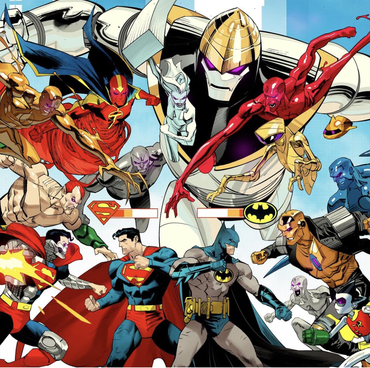 Superheroes Battle Comic Art Print Poster
