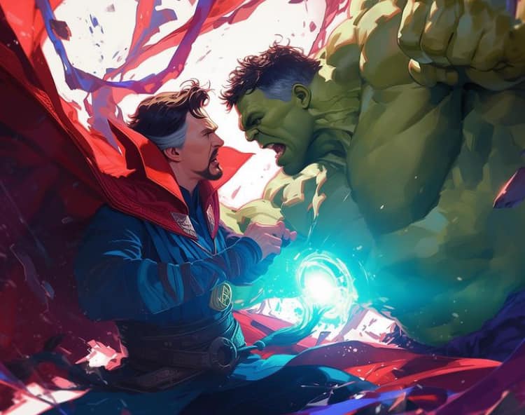 Superheroes Battle Doctor Strange Hulk Print Poster
