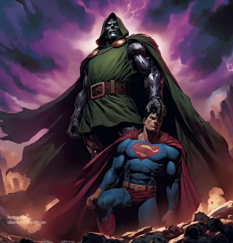 Superheroes Battle Dr Doom Vs Superman Print Poster