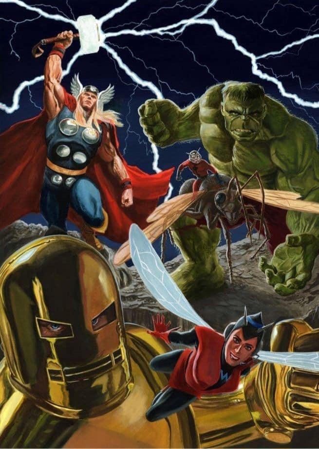 Superheroes Battle Scene Print Poster