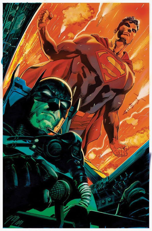Superheroes Battle Skyline Print Poster