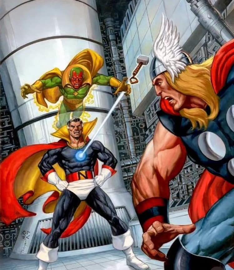 Superheroes Battle Thor Vision Magneto Print Poster