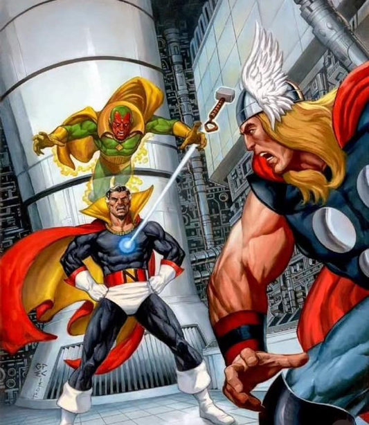 Superheroes Battle Thor Vision Magneto Print Poster