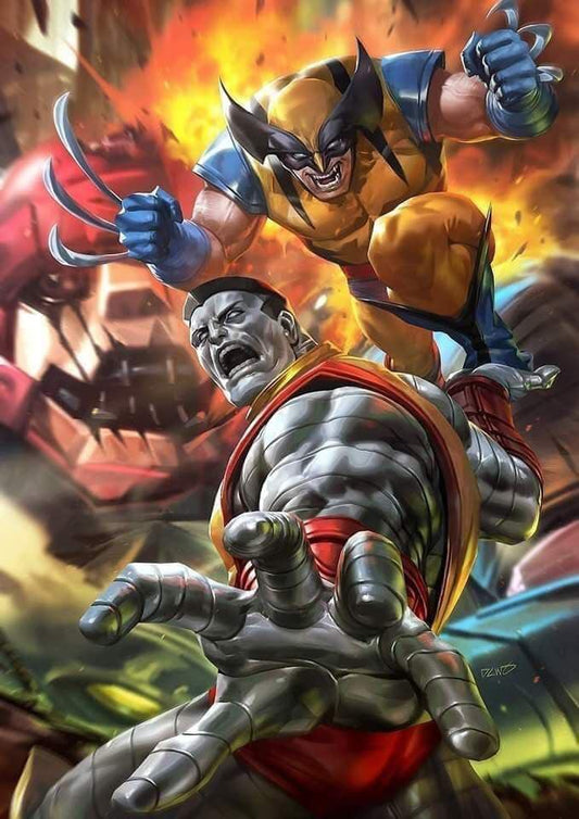 Superheroes Battle Wolverine Colossus Print Poster