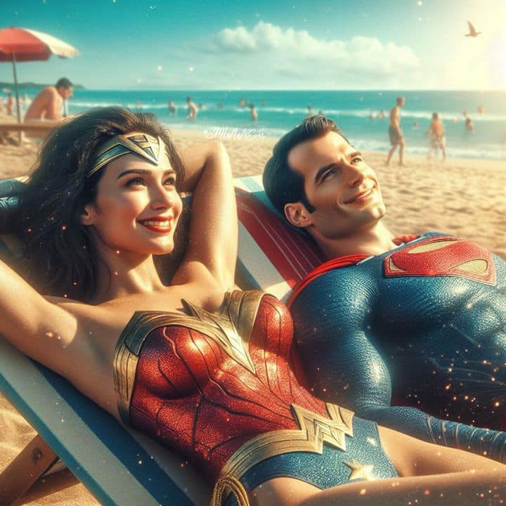 Superheroes Beach Relaxing Print Poster