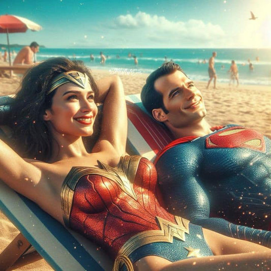 Superheroes Beach Relaxing Print Poster