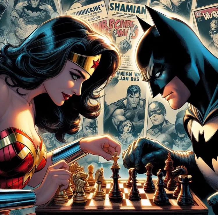 Superheroes Chess Batman Wonder Woman Print Poster