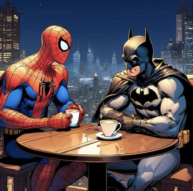 Superheroes Coffee Chat Print Poster