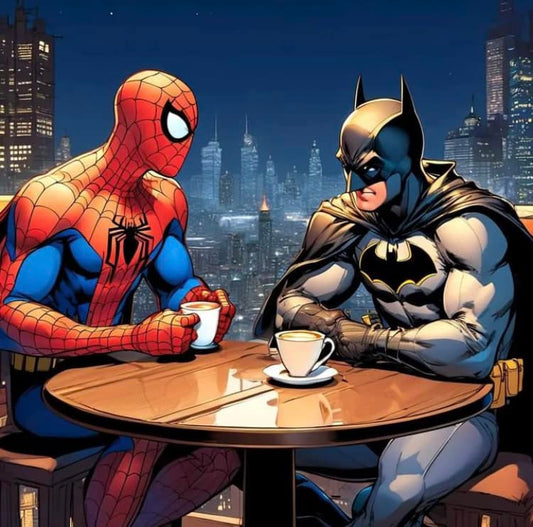 Superheroes Coffee Chat Print Poster