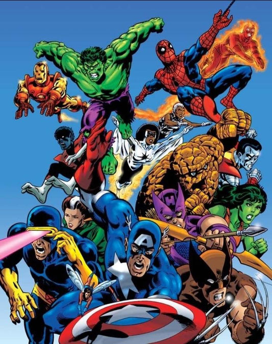 Superheroes Collage Action Scene Print Poster