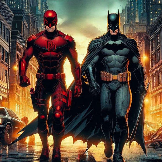 Superheroes Daredevil Batman Street Scene Print Poster