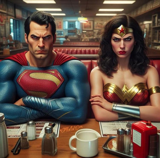 Superheroes Diner Standoff Print Poster