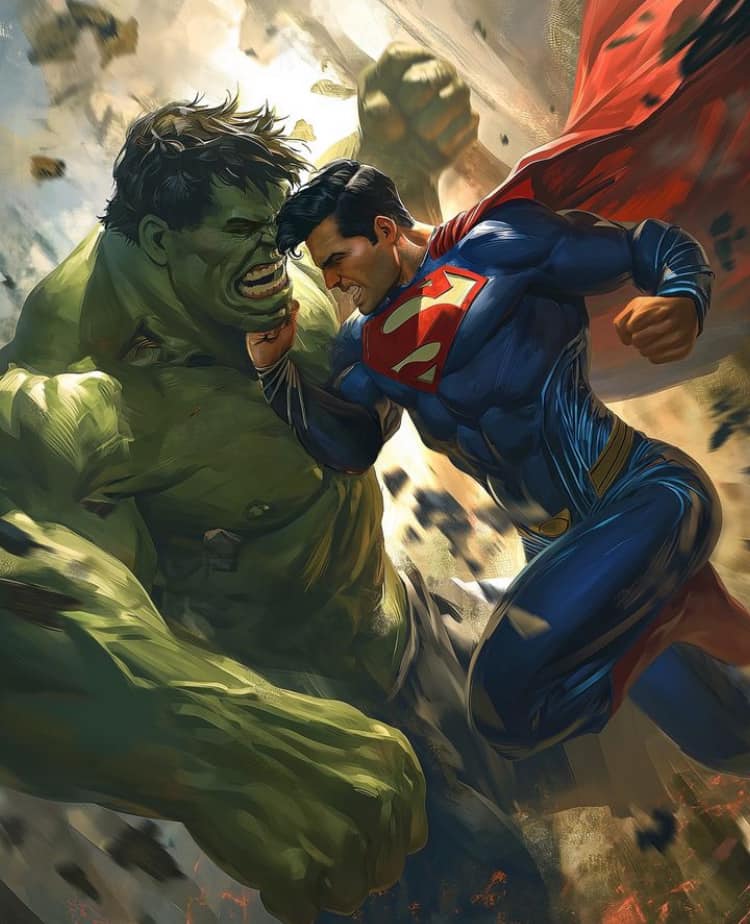 Superheroes Fight Hulk Vs Superman Print Poster