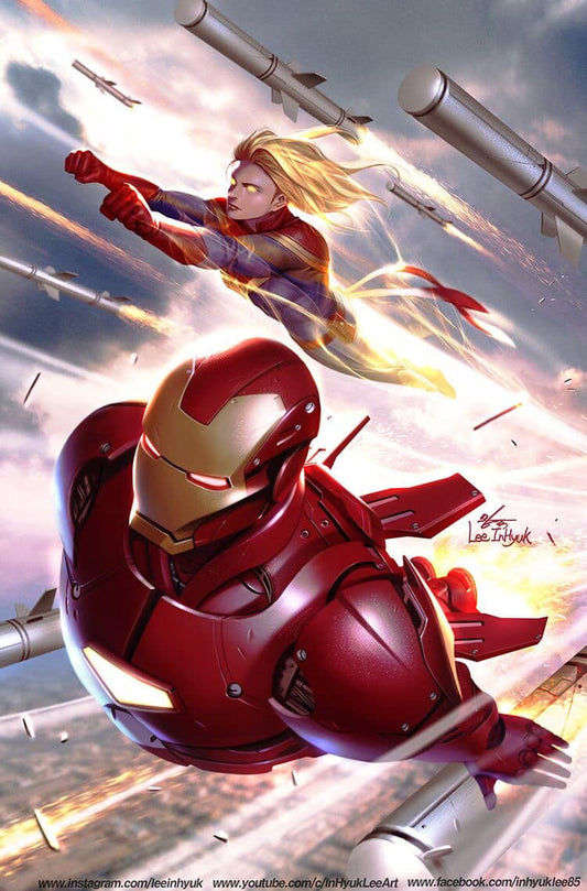 Superheroes Flying Action Print Poster