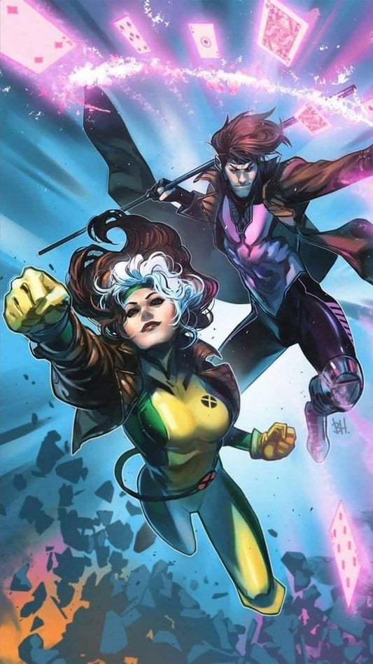 Superheroes Flying Action Rogue Gambit Print Poster