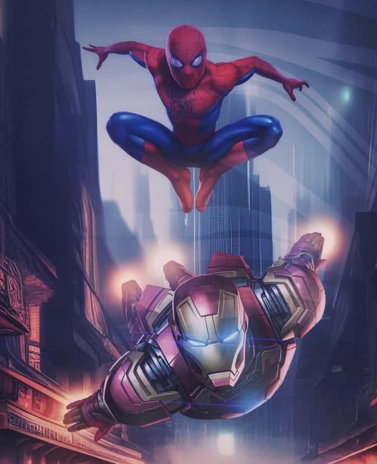 Superheroes Flying Cityscape (2) Print Poster