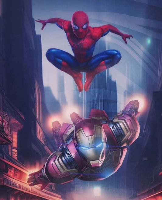 Superheroes Flying Cityscape (2) Print Poster