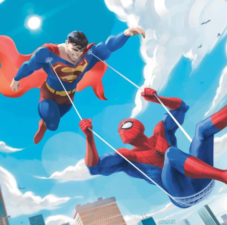Superheroes Flying Comic Art Print Poster
