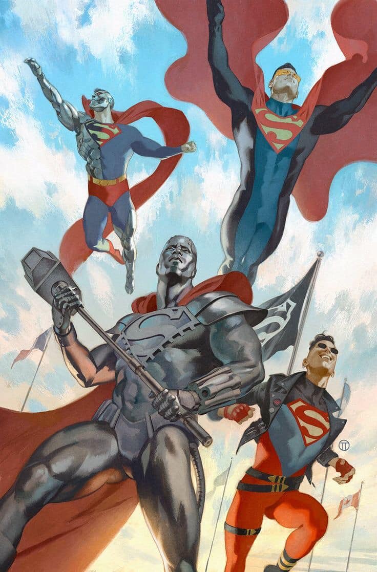 Superheroes Flying Flag Waving Print Poster