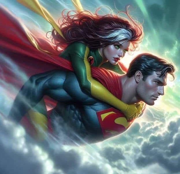 Superheroes Flying Together Print Poster
