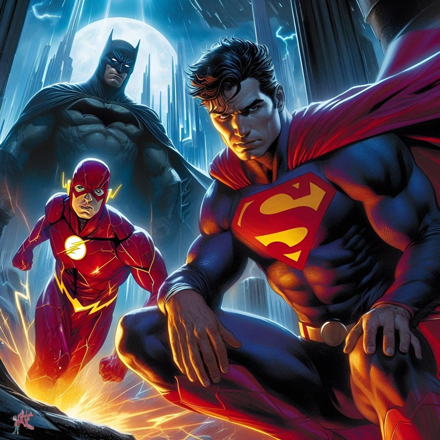 Superheroes Group Action Print Poster