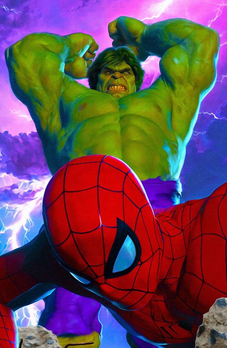 Superheroes Hulk Spiderman Artwork Print Poster