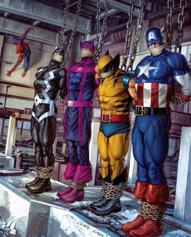 Superheroes In Distress Print Poster