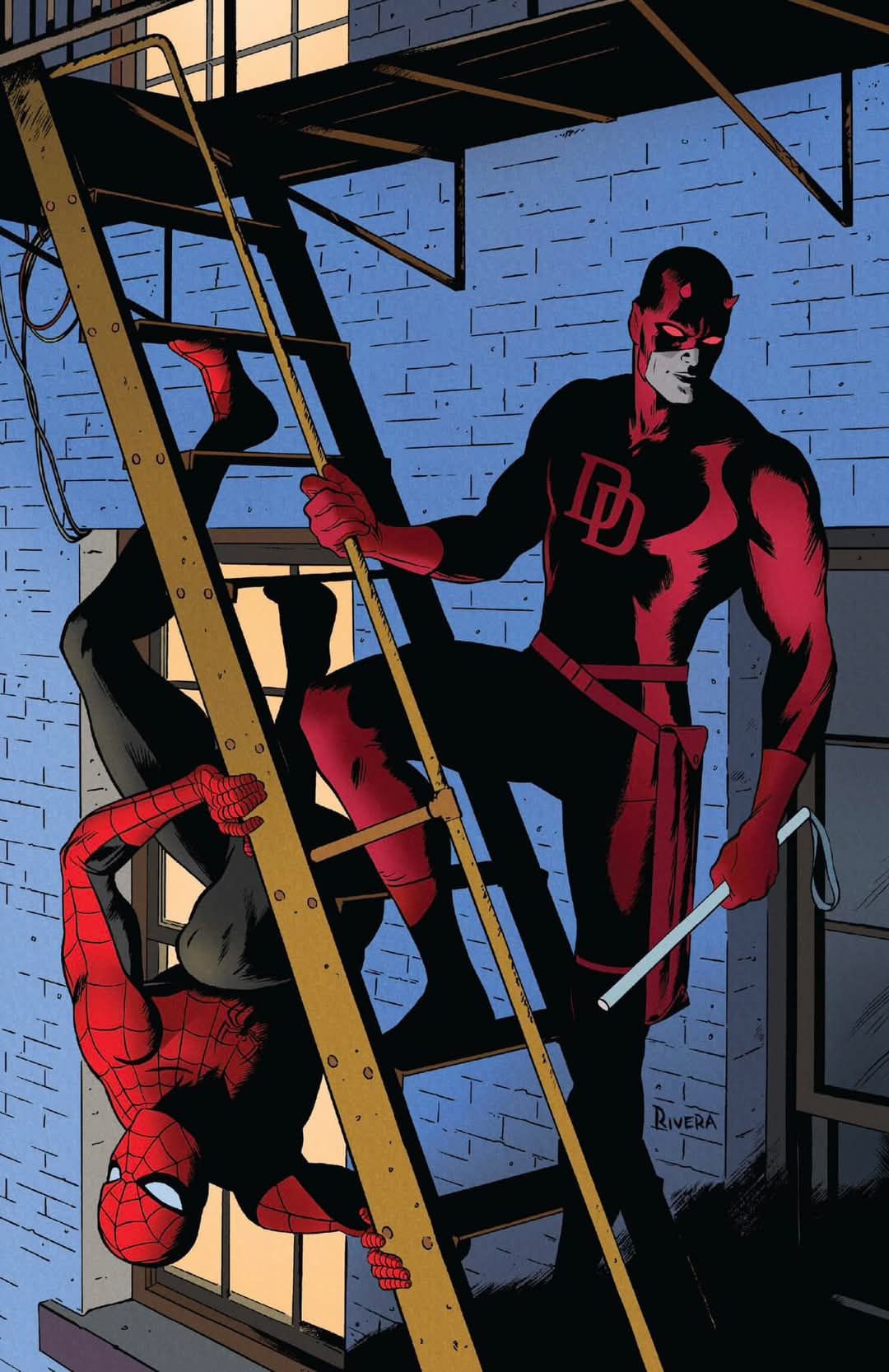 Superheroes Ladder Urban Scene Print Poster