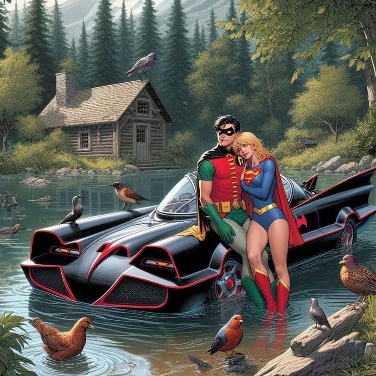 Superheroes Lake Cabin Reunion Print Poster