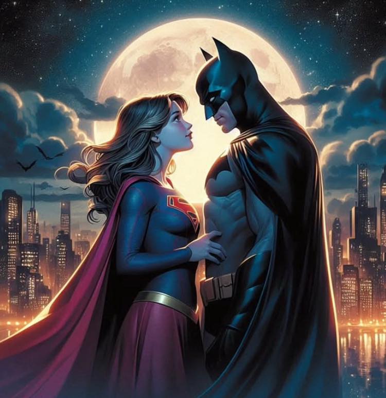 Superheroes Moonlit Embrace Print Poster